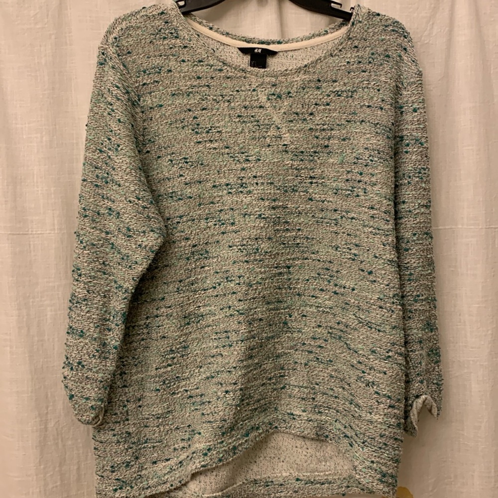 Green and grey Tweed 3/4 length sleeve blouse
